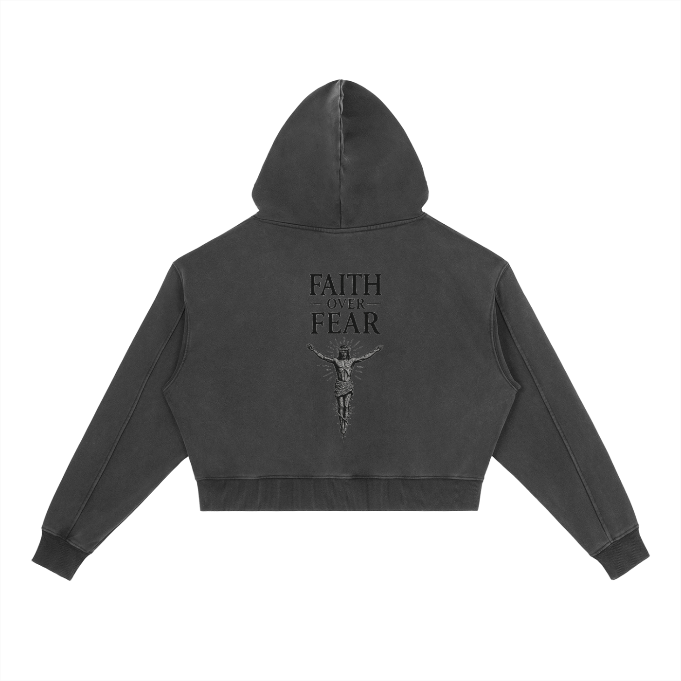 Vintage Washed Heavyweight Women’s Hoodie “Faith Over Fear”