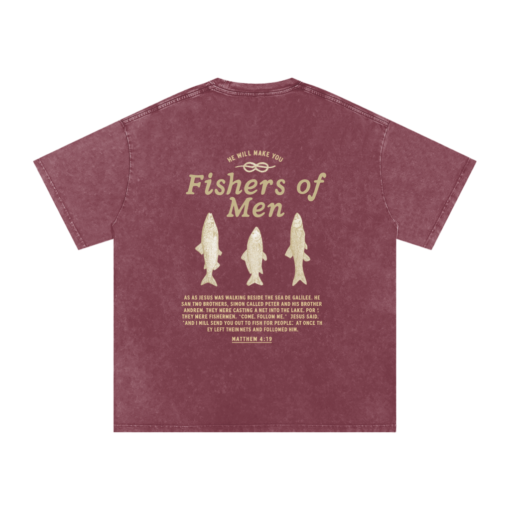 Snow-Washed Oversized “Fishers of Men” Christian T-Shirt