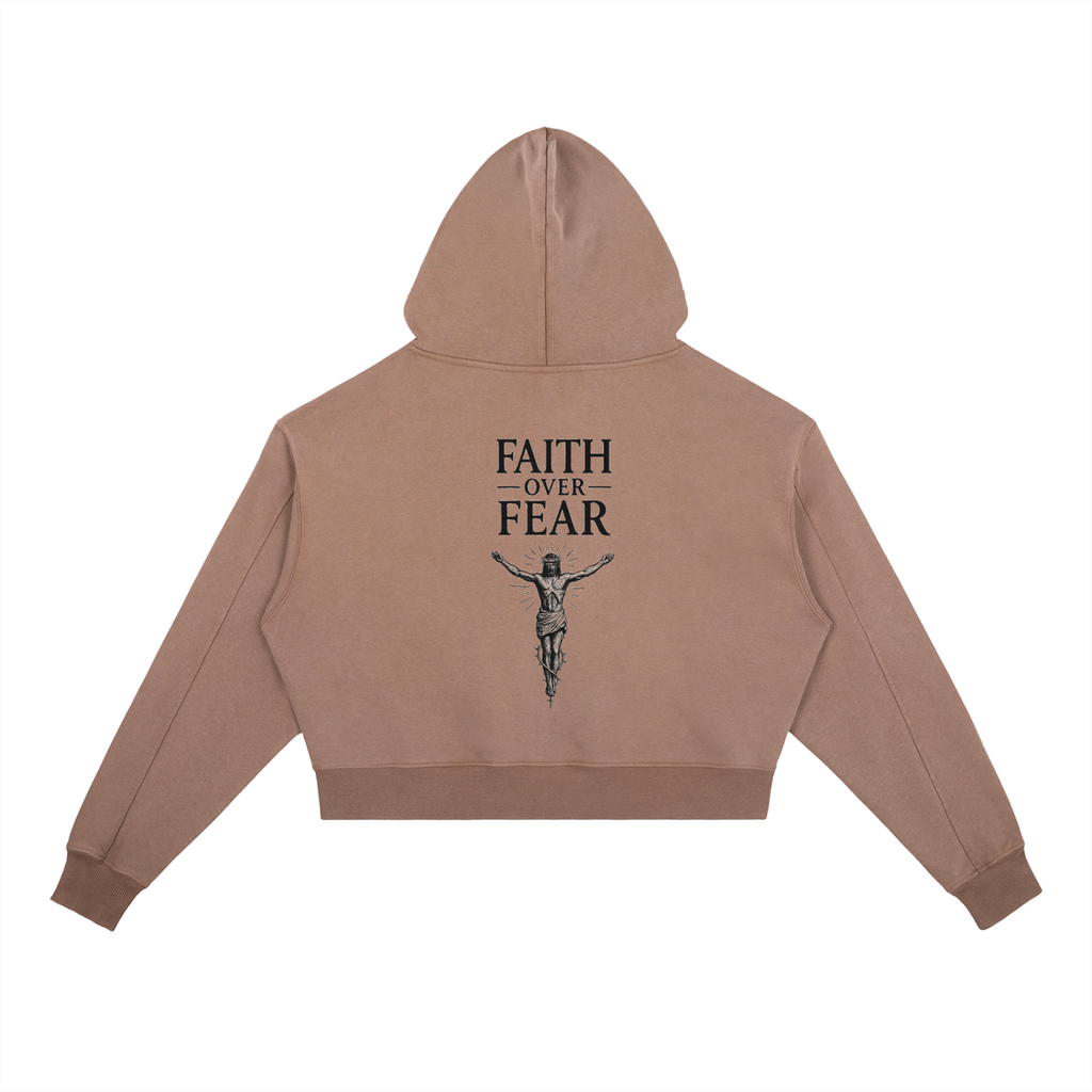 Vintage Washed Heavyweight Women’s Hoodie “Faith Over Fear”