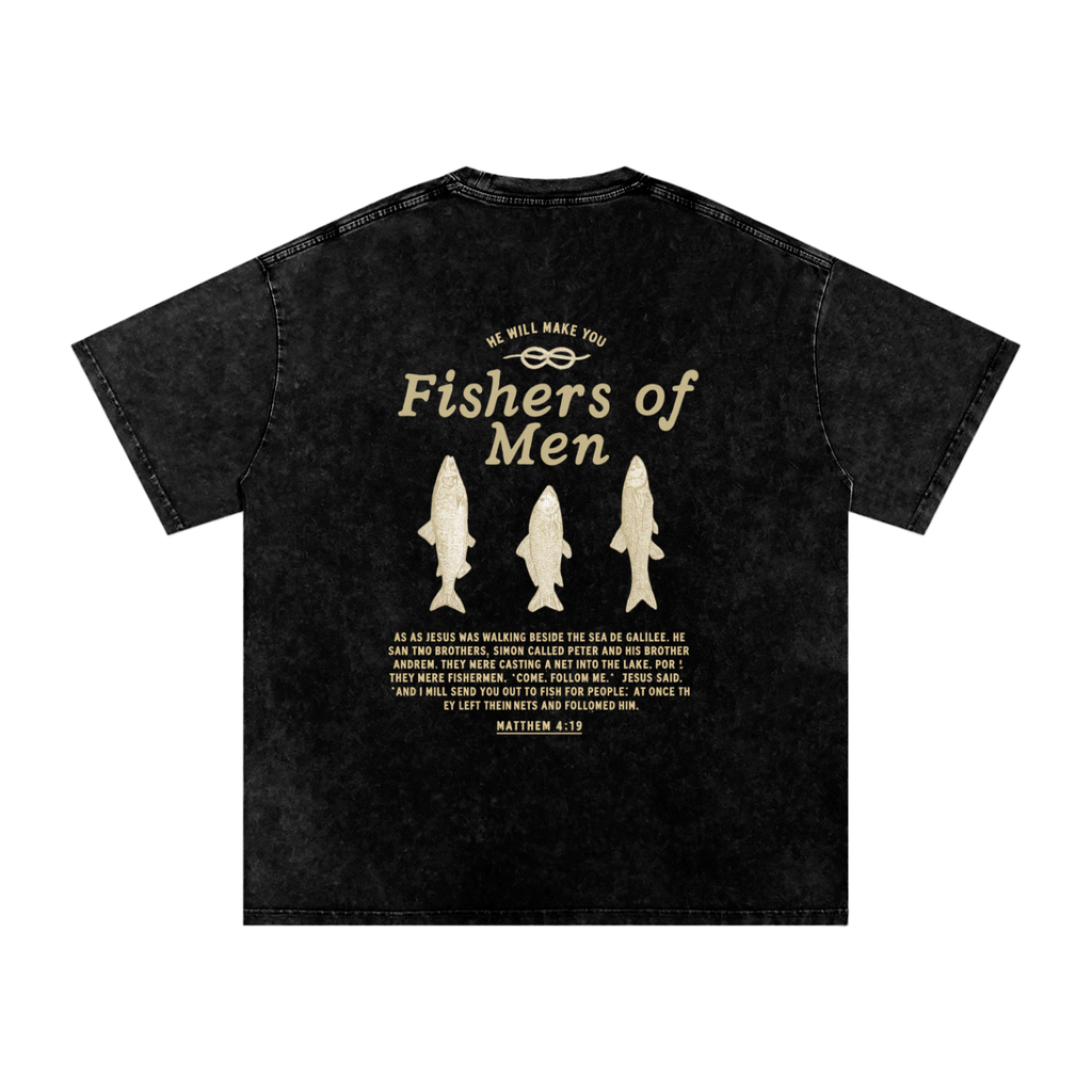 Snow-Washed Oversized “Fishers of Men” Christian T-Shirt