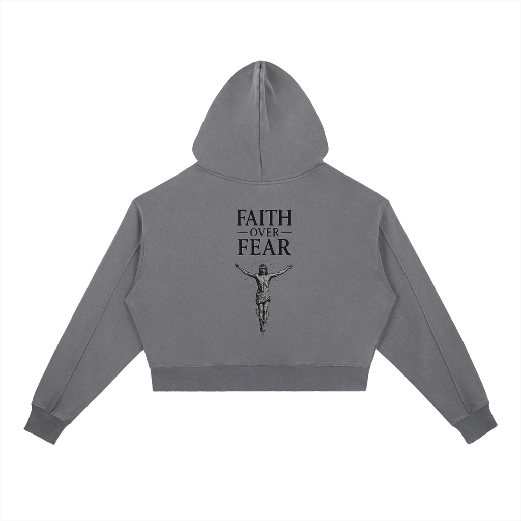 Vintage Washed Heavyweight Women’s Hoodie “Faith Over Fear”