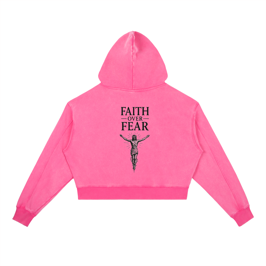 Vintage Washed Heavyweight Women’s Hoodie “Faith Over Fear”