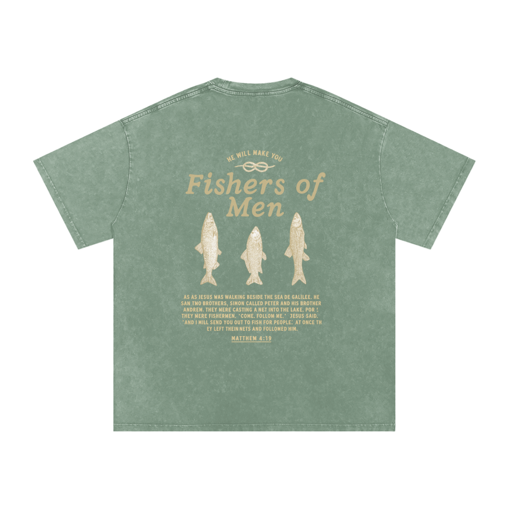 Snow-Washed Oversized “Fishers of Men” Christian T-Shirt